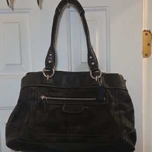 Vintage Coach Black and Grey Shoulder Bag